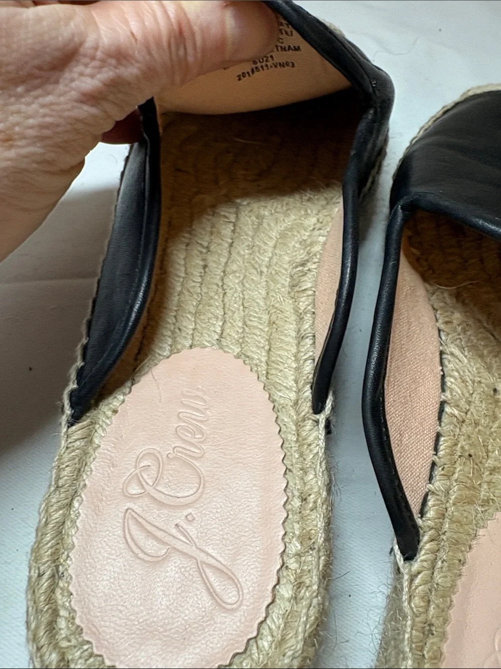 J. crew Black Leather and Jute Espadrille Mule Size 7.5